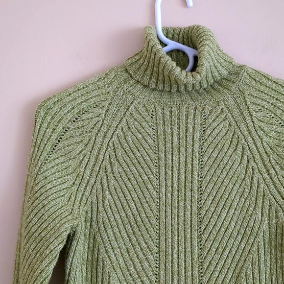 Small Sundance Ribbed Green Silk Blend Turtleneck Sweater Soft Cozy Comfy - Picture 3 of 12
